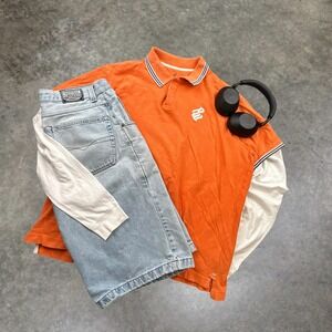 Rocawear Classic Polo Shirt Men 2XL Orange Y2K Streetwear Baggy Fit Short Sleeve